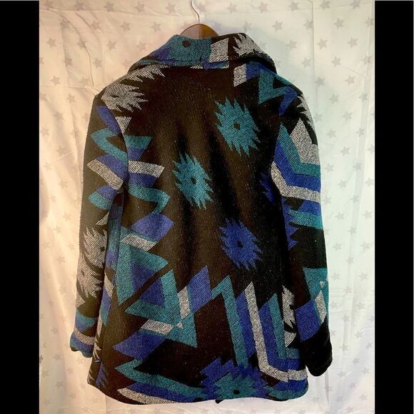 Thread & Supply blue/black Southwest Print coat with shawl collar - Picture 3 of 4